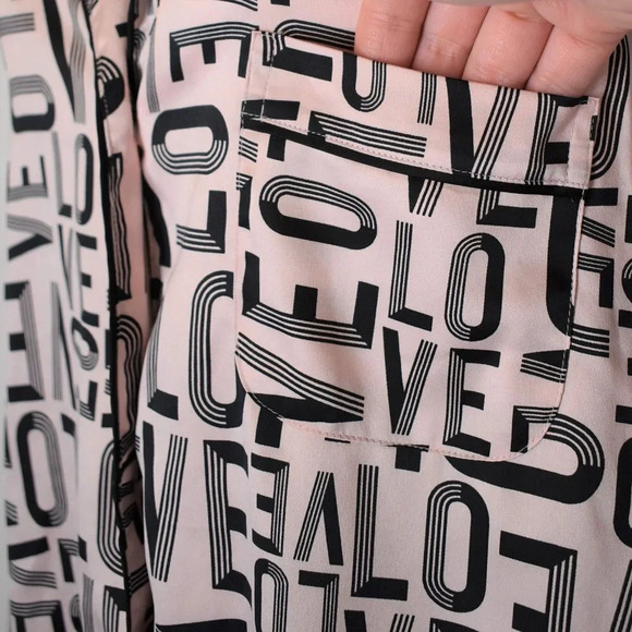 Victorias Secret Love Pajama Shirt Sz M Pink Satin Button Down Sleep Lounge PJs - Picture 7 of 15